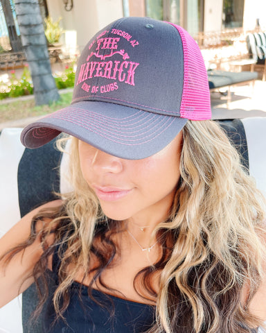 Maverick Embroidered Unisex Trucker Hat - Gray & Pink